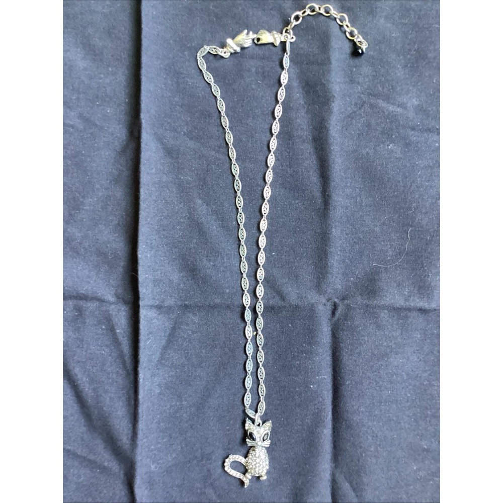 Vtg Mary‎ DeMarco La Contessa Cat Pendant Necklace Rare Hand Clasp Pewter Signed